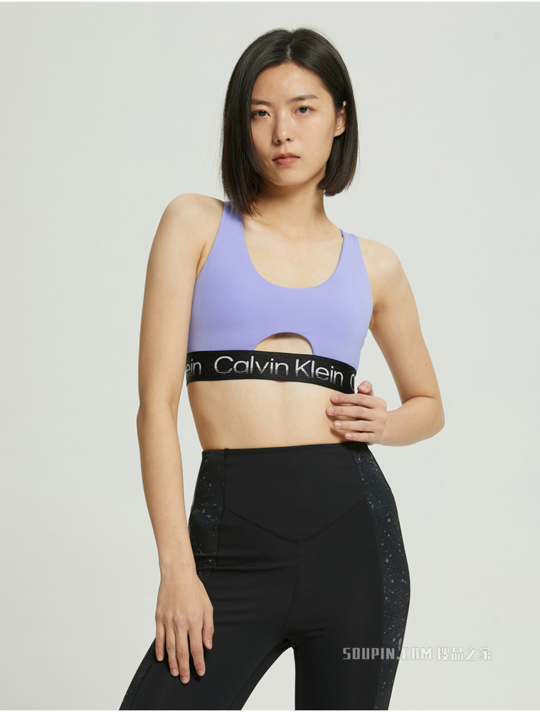 Calvin Klein 女士可卸垫宽LOGO提花围边交叉肩带文胸4WS2K167