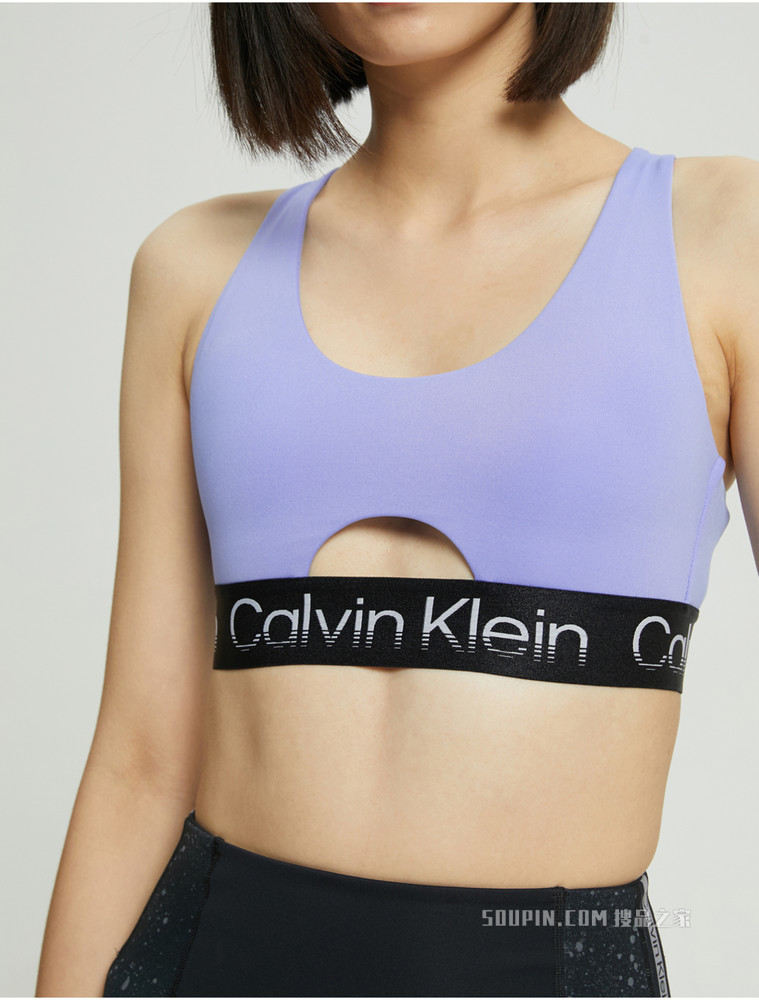 Calvin Klein 女士可卸垫宽LOGO提花围边交叉肩带文胸4WS2K167