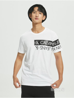 Calvin Klein 男士圆领纯棉箱型正反印花LOGO短袖T恤ZM01887