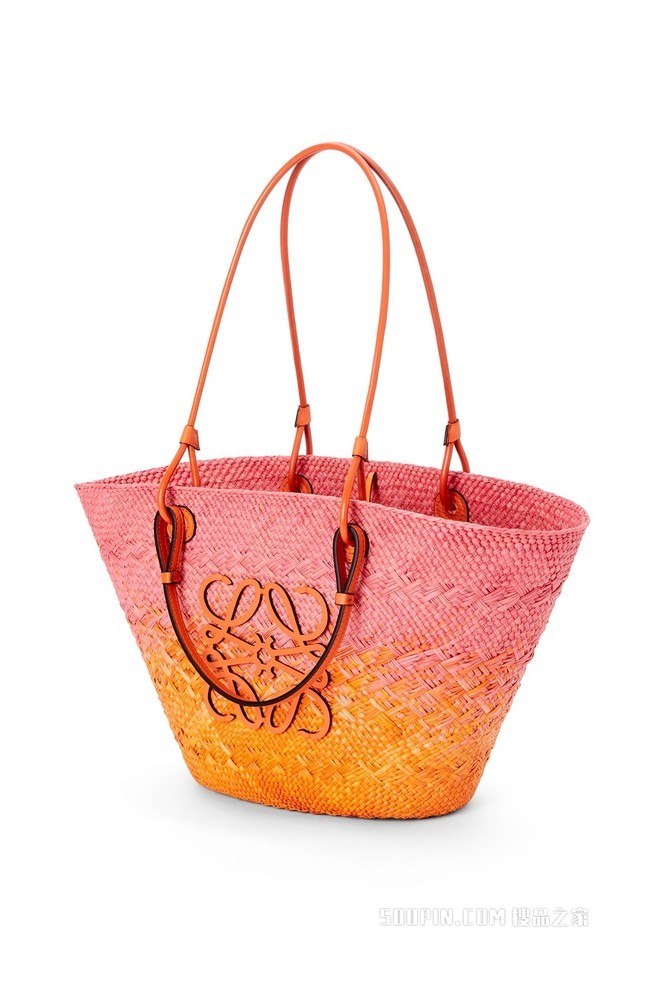 伊拉卡棕榈纤维和牛皮革 Anagram Basket 手袋