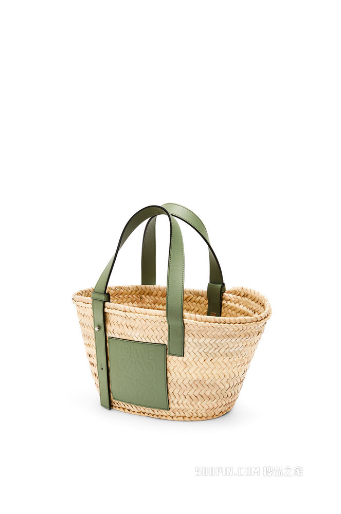 小号棕榈叶和牛皮革 Basket 手袋