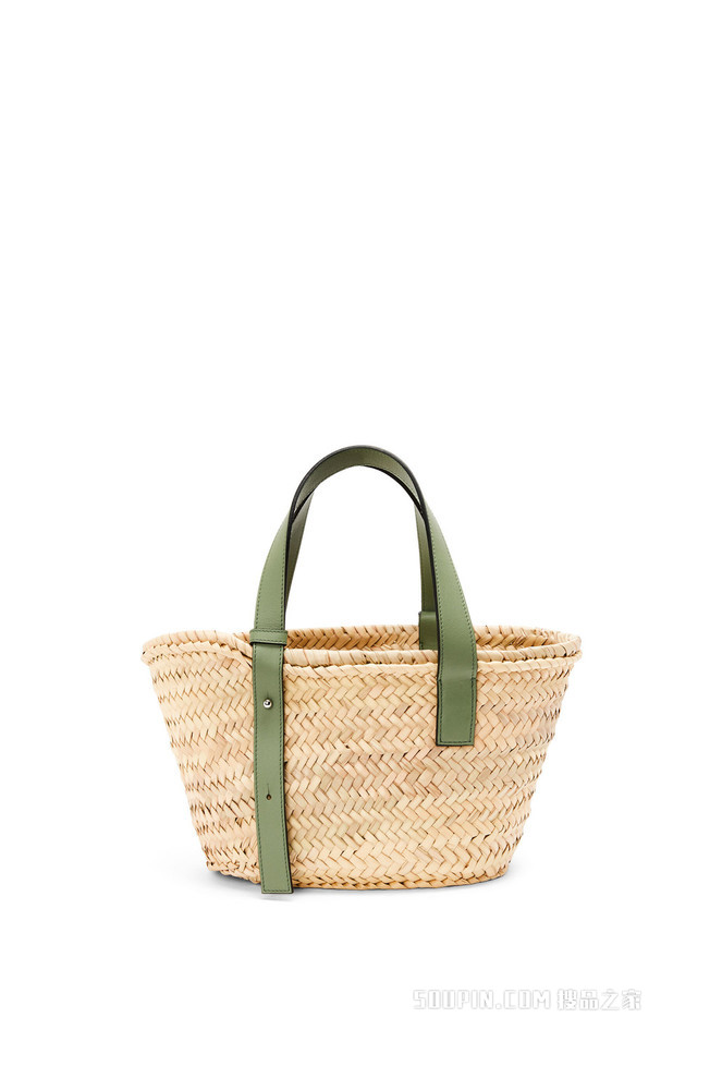 小号棕榈叶和牛皮革 Basket 手袋