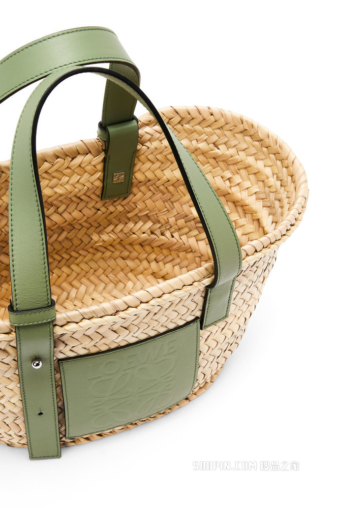 小号棕榈叶和牛皮革 Basket 手袋