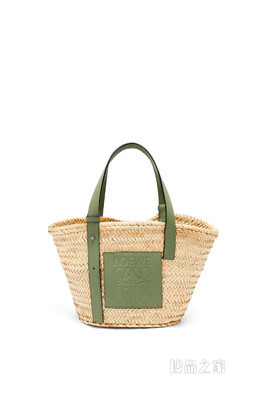 棕榈叶和牛皮革 Basket 手袋