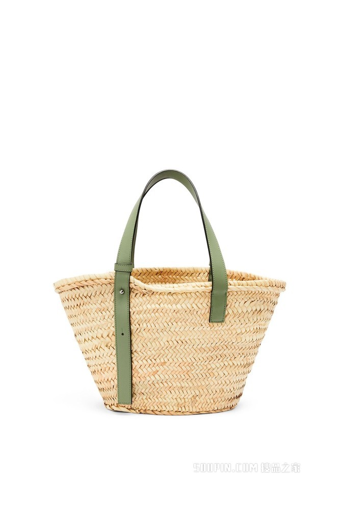 棕榈叶和牛皮革 Basket 手袋