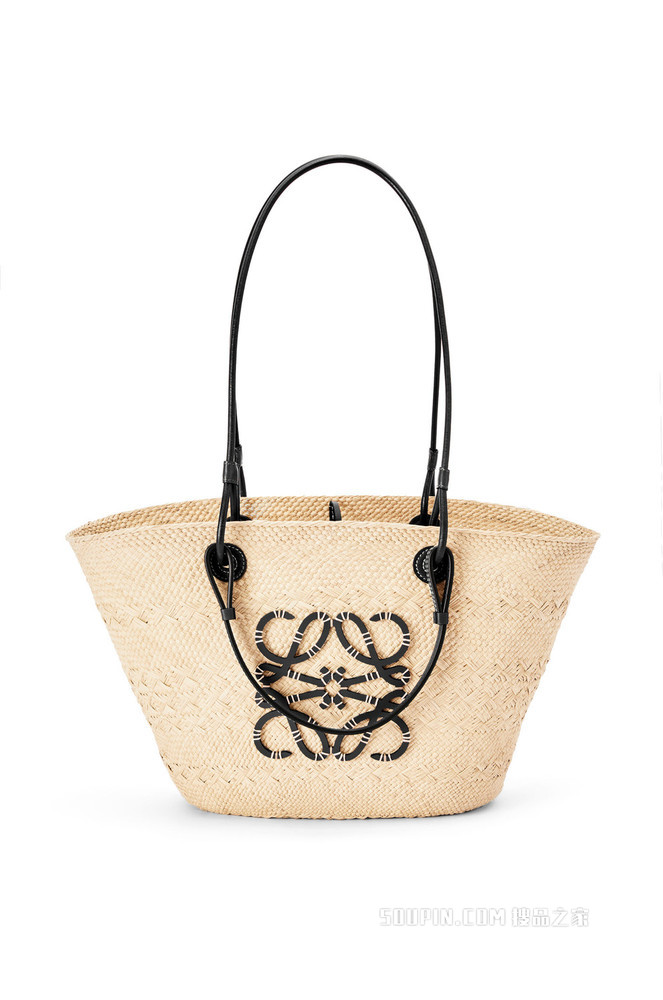 伊拉卡棕榈纤维和牛皮革 Anagram Basket 手袋
