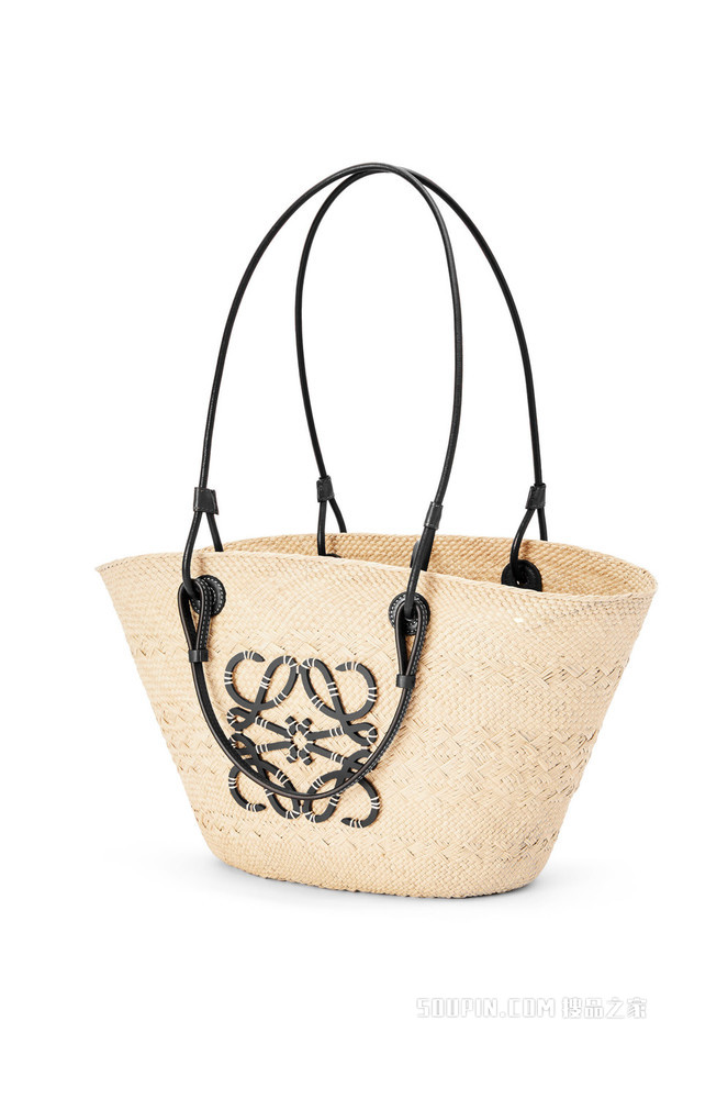 伊拉卡棕榈纤维和牛皮革 Anagram Basket 手袋