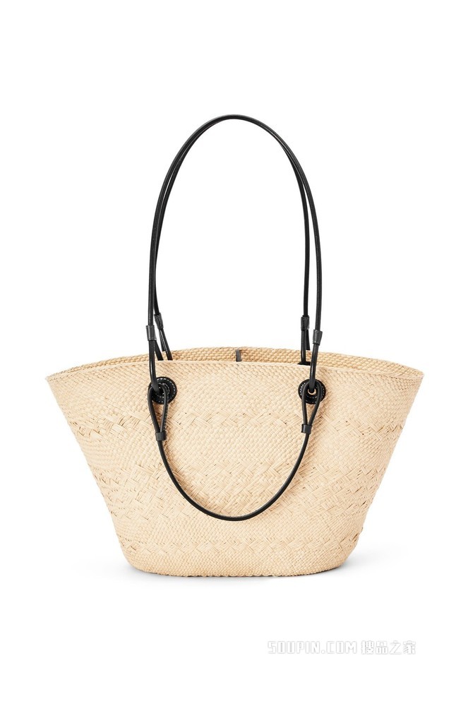 伊拉卡棕榈纤维和牛皮革 Anagram Basket 手袋