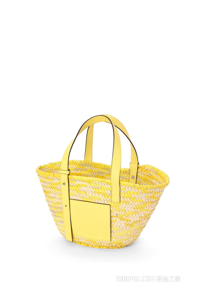 棕榈叶和牛皮革 Basket 手袋