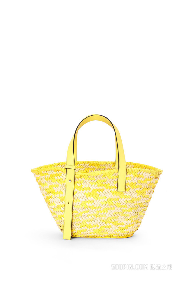棕榈叶和牛皮革 Basket 手袋