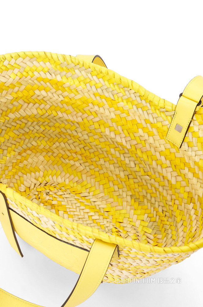 棕榈叶和牛皮革 Basket 手袋