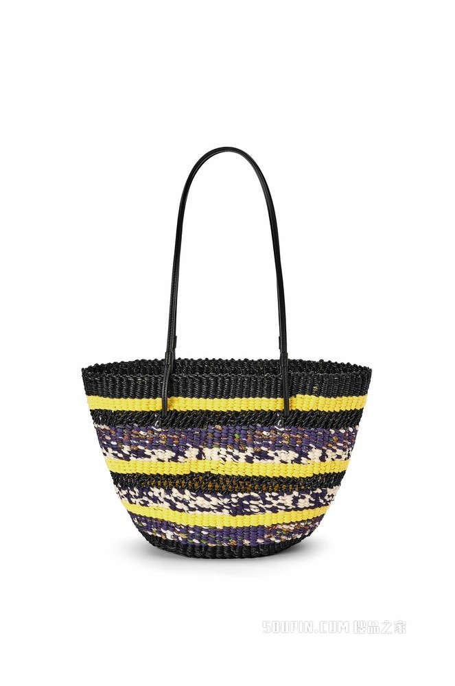 大象草和牛皮革 Basket Tote 手袋