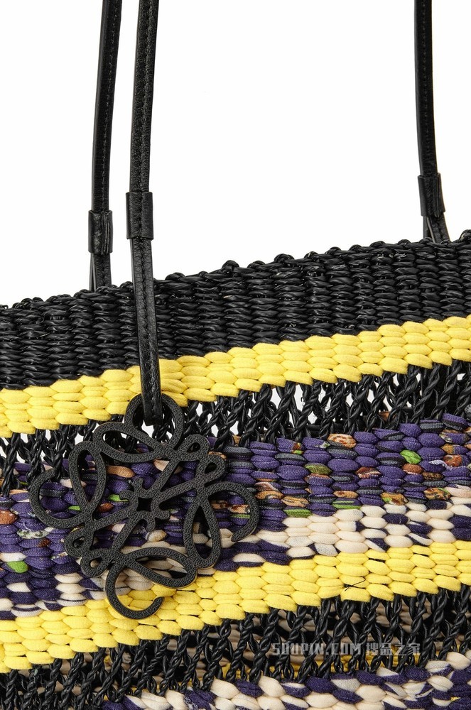 大象草和牛皮革 Basket Tote 手袋