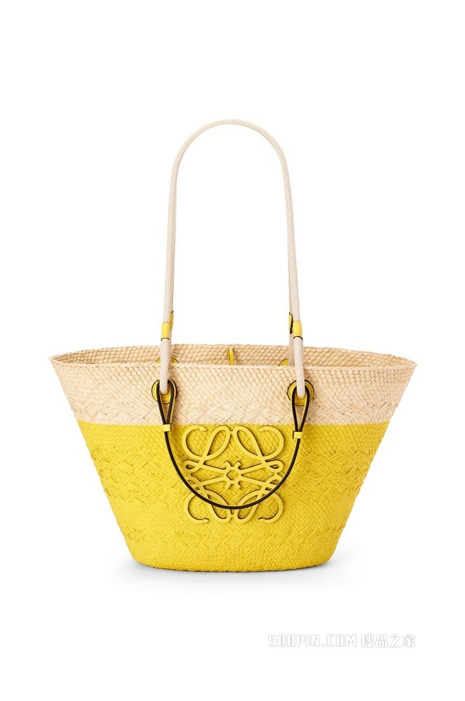伊拉卡棕榈纤维和牛皮革 Anagram Basket 手袋
