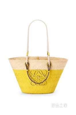 伊拉卡棕榈纤维和牛皮革 Anagram Basket 手袋