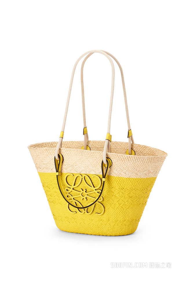 伊拉卡棕榈纤维和牛皮革 Anagram Basket 手袋