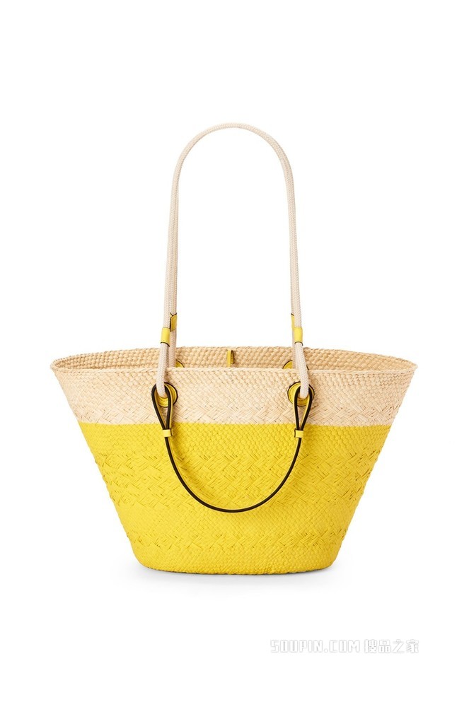 伊拉卡棕榈纤维和牛皮革 Anagram Basket 手袋