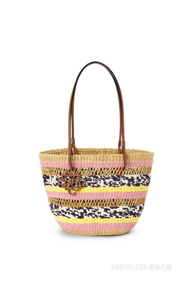大象草和牛皮革 Basket Tote 手袋