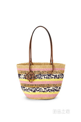 大象草和牛皮革 Basket Tote 手袋