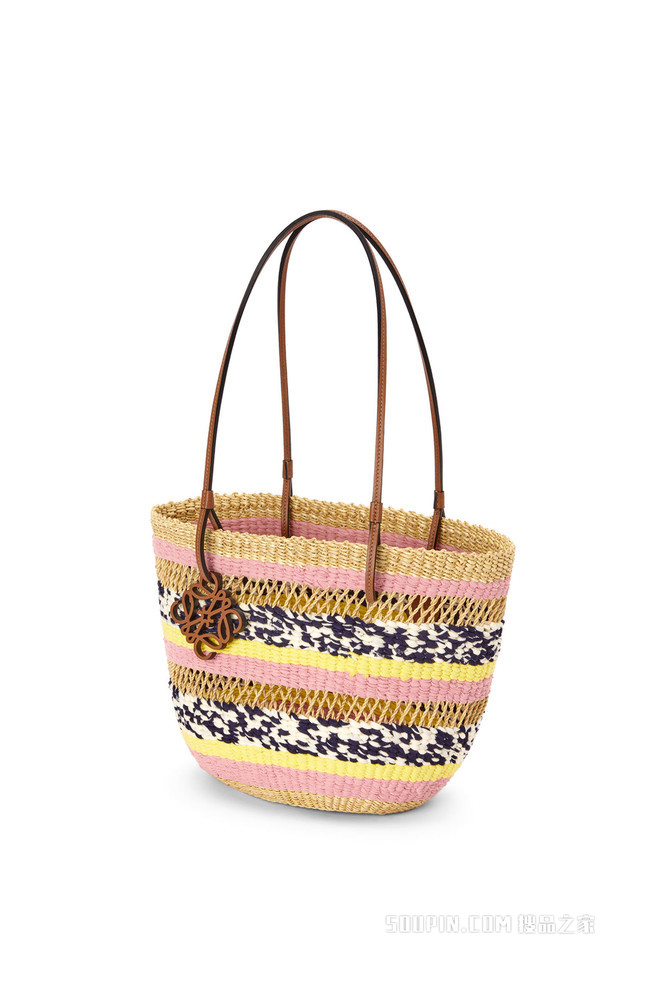 大象草和牛皮革 Basket Tote 手袋