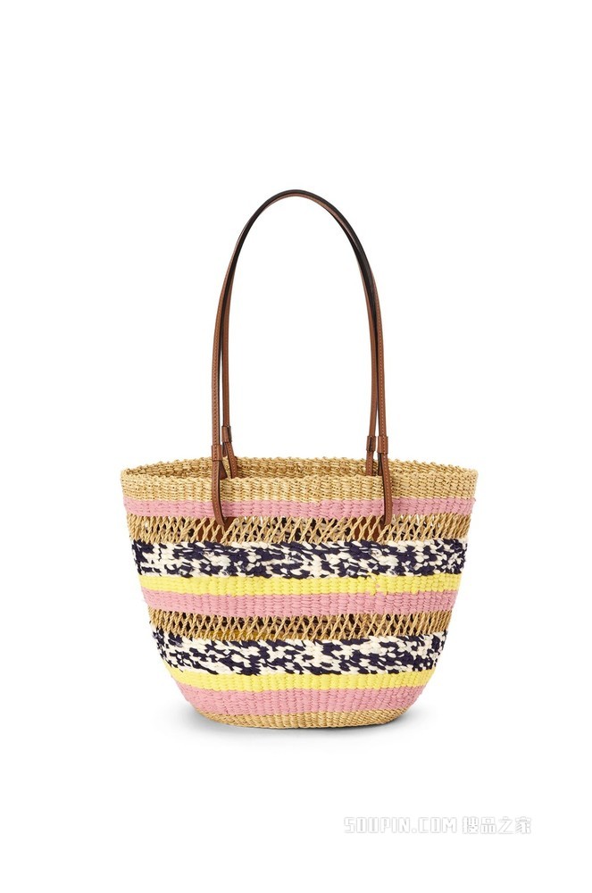 大象草和牛皮革 Basket Tote 手袋
