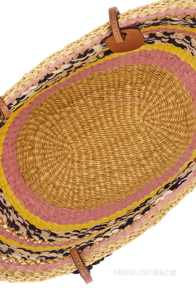 大象草和牛皮革 Basket Tote 手袋