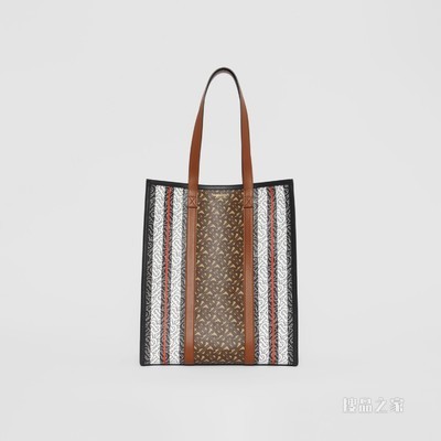 专属标识条纹竖版托特包 (马勒棕) - 女士