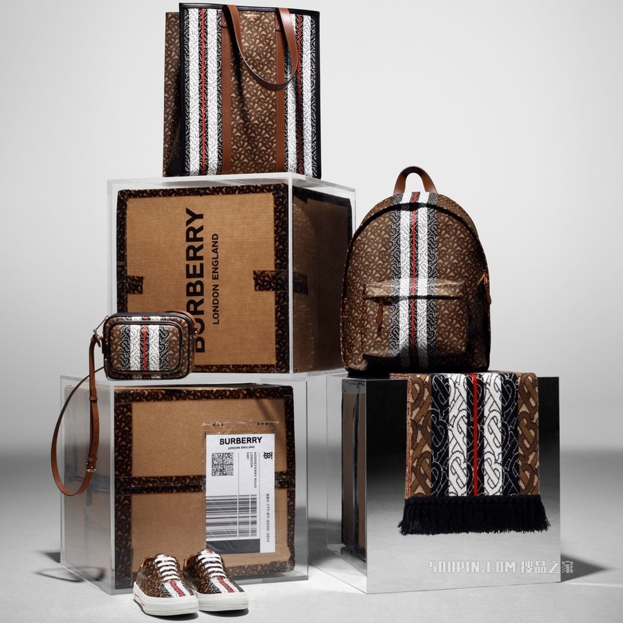 专属标识条纹竖版托特包 (马勒棕) - 女士