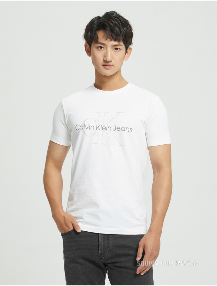 Calvin Klein 22春季新品新款男士休闲圆领简约撞色叠印LOGO短袖T恤J320568
