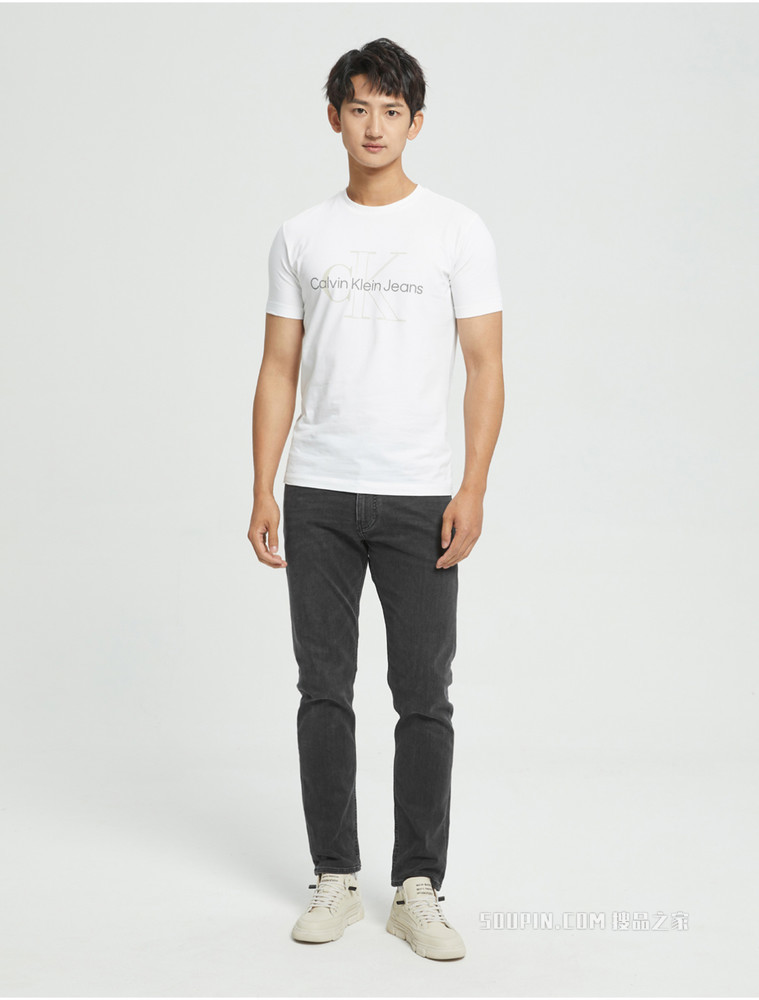 Calvin Klein 22春季新品新款男士休闲圆领简约撞色叠印LOGO短袖T恤J320568