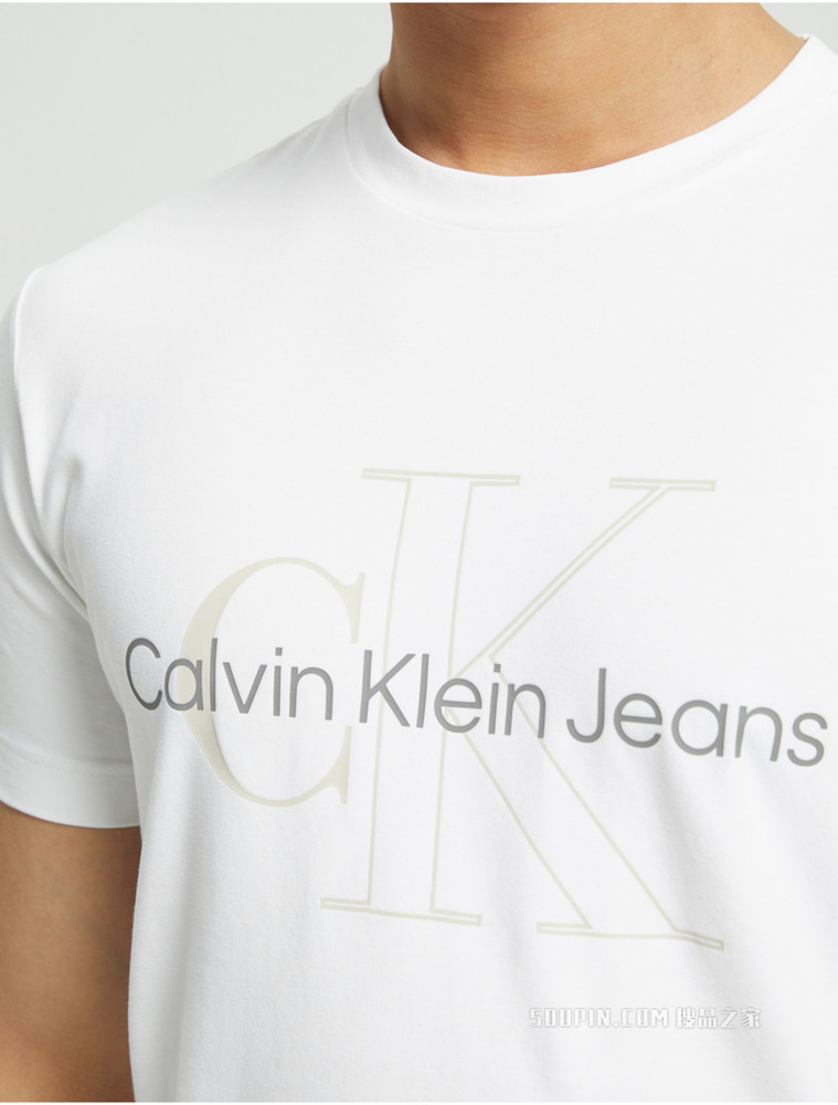 Calvin Klein 22春季新品新款男士休闲圆领简约撞色叠印LOGO短袖T恤J320568