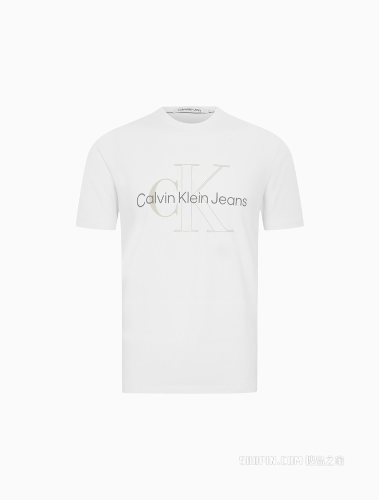 Calvin Klein 22春季新品新款男士休闲圆领简约撞色叠印LOGO短袖T恤J320568