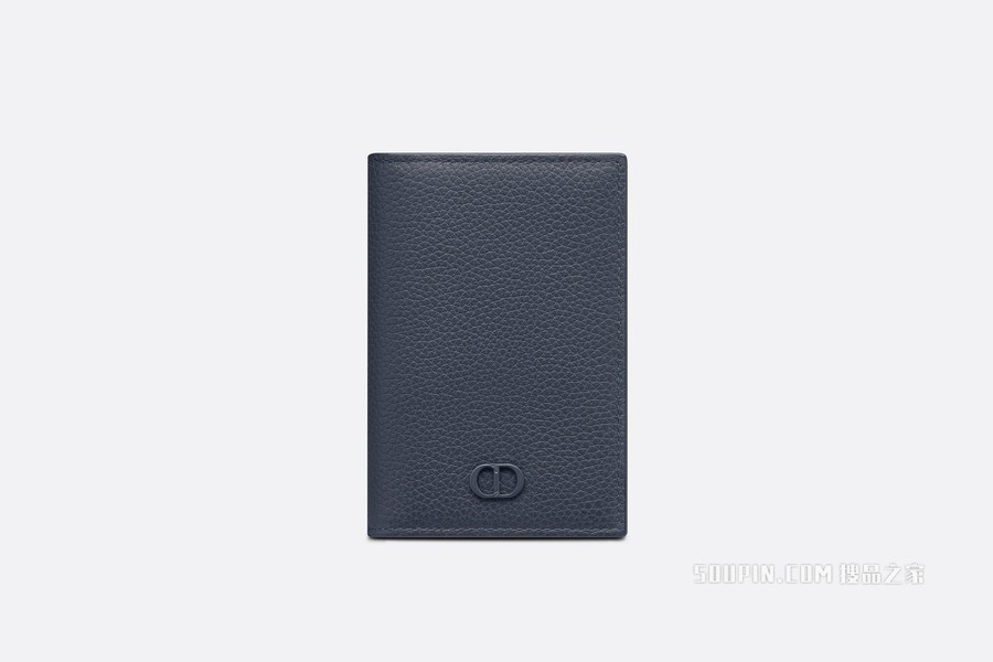 双折卡夹 海军蓝色粒面牛皮革“CD Icon”标志