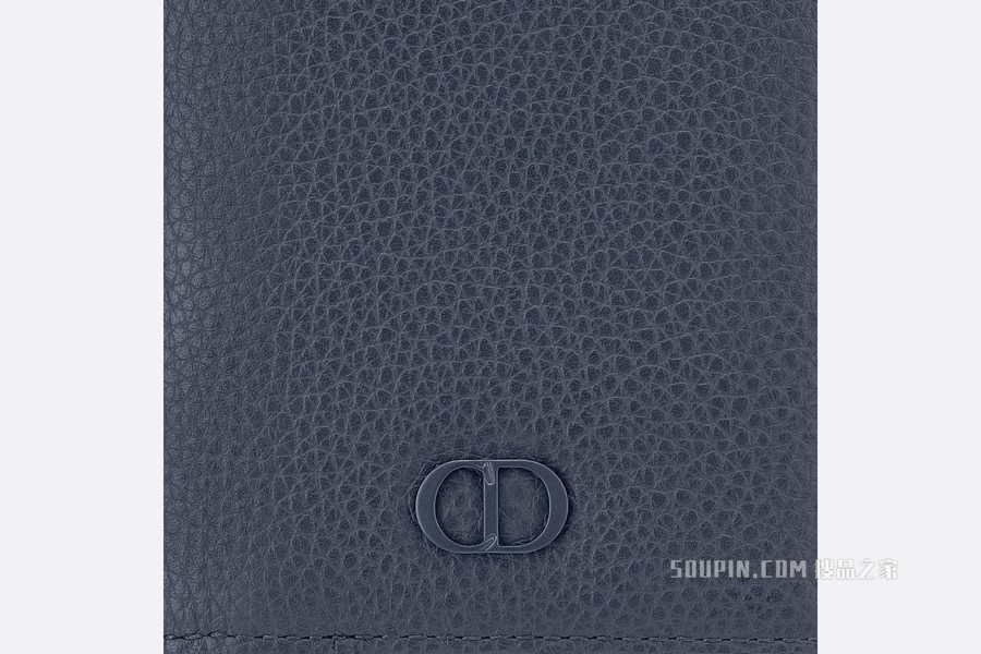 双折卡夹 海军蓝色粒面牛皮革“CD Icon”标志
