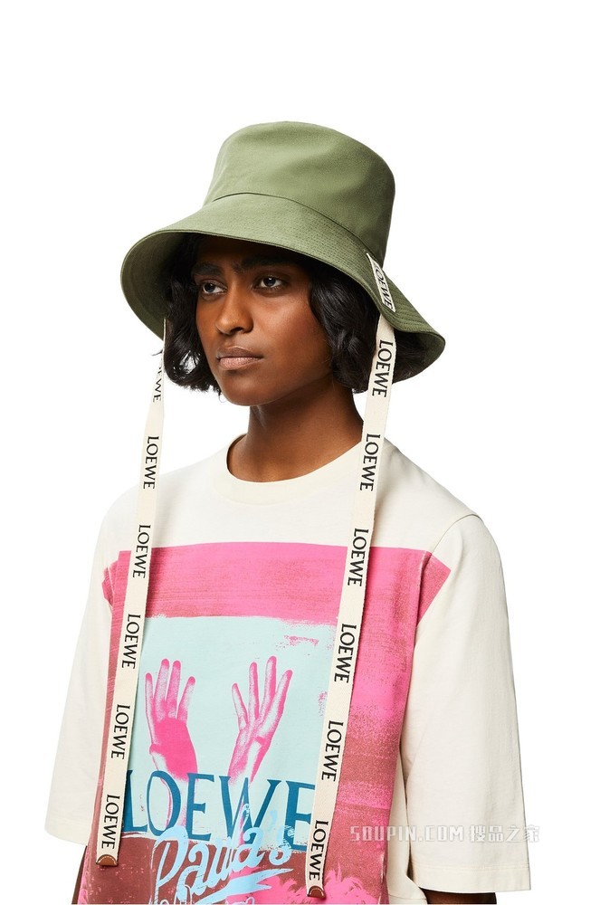 帆布和牛皮革渔夫帽