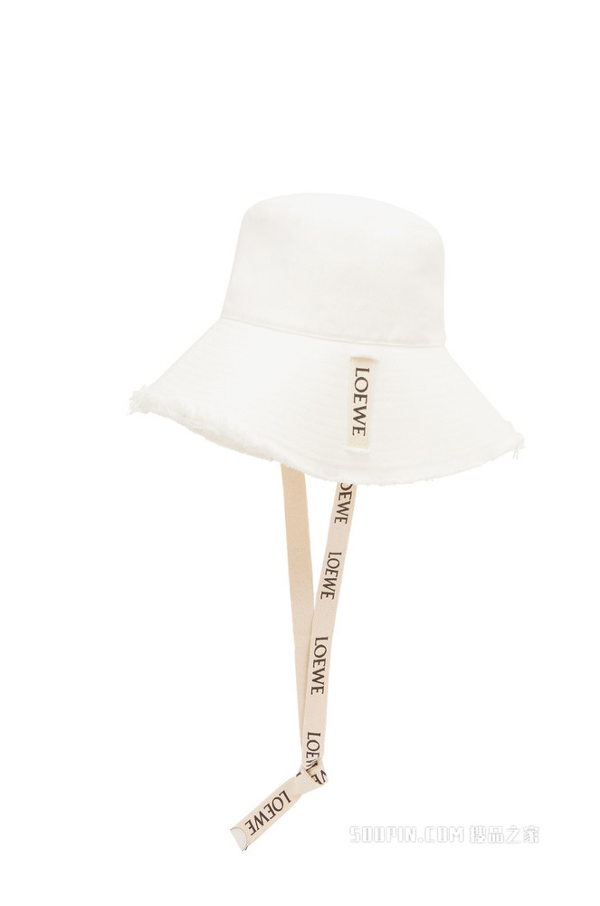 单宁布和牛皮革毛边渔夫帽