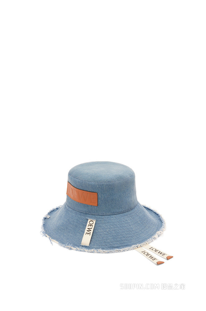 单宁布和牛皮革毛边渔夫帽