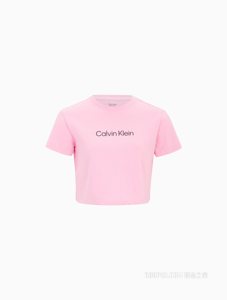 Calvin Klein 22春季新款女士短款纯棉LOGO胶印短款短袖T恤4WS2K164