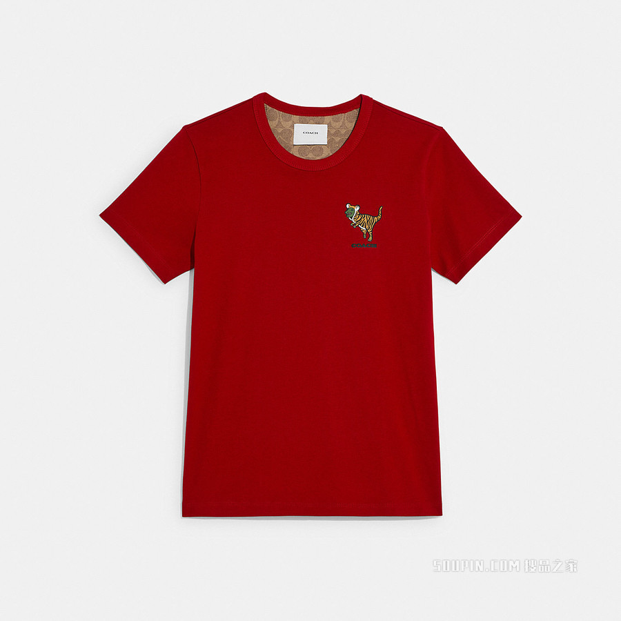 【COACH/蔻驰】新年系列T恤 红色 C7930_RED-搜品之家