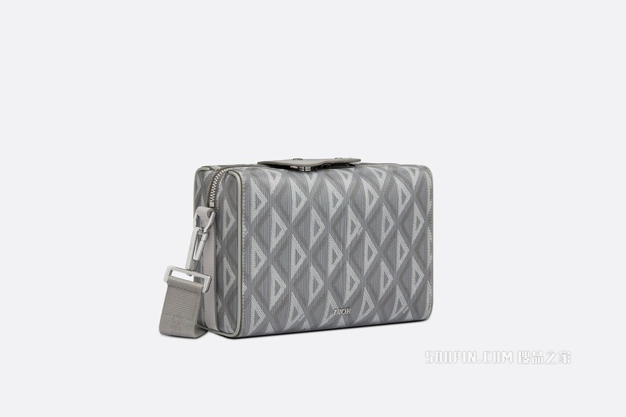 Dior Lingot 信使包 迪奥灰帆布和光滑牛皮革 CD Diamond 图案