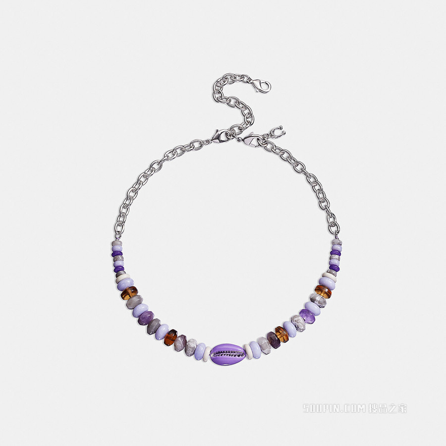 贝壳串珠项圈项链 混合紫色