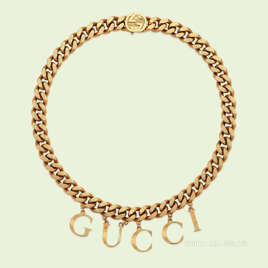 饰手写体GUCCI项链 黄金色调金属