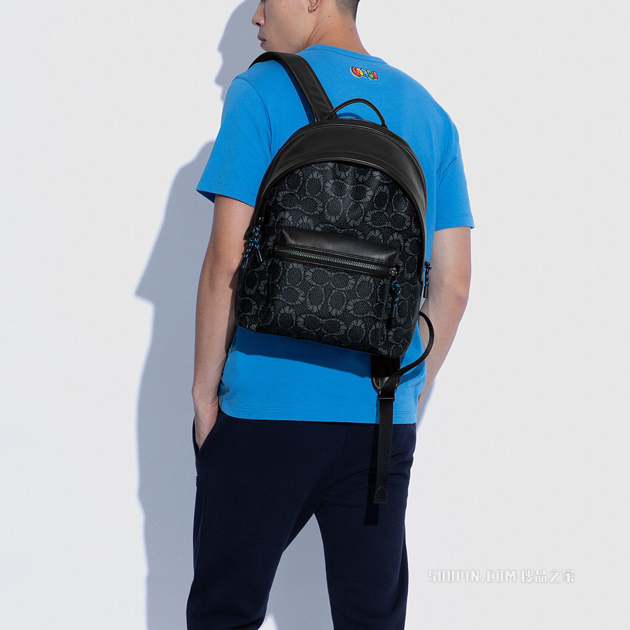 COACH X MICHAEL B. JORDAN干化 经典标志帆布 CHARTER 双肩包 炭黑色