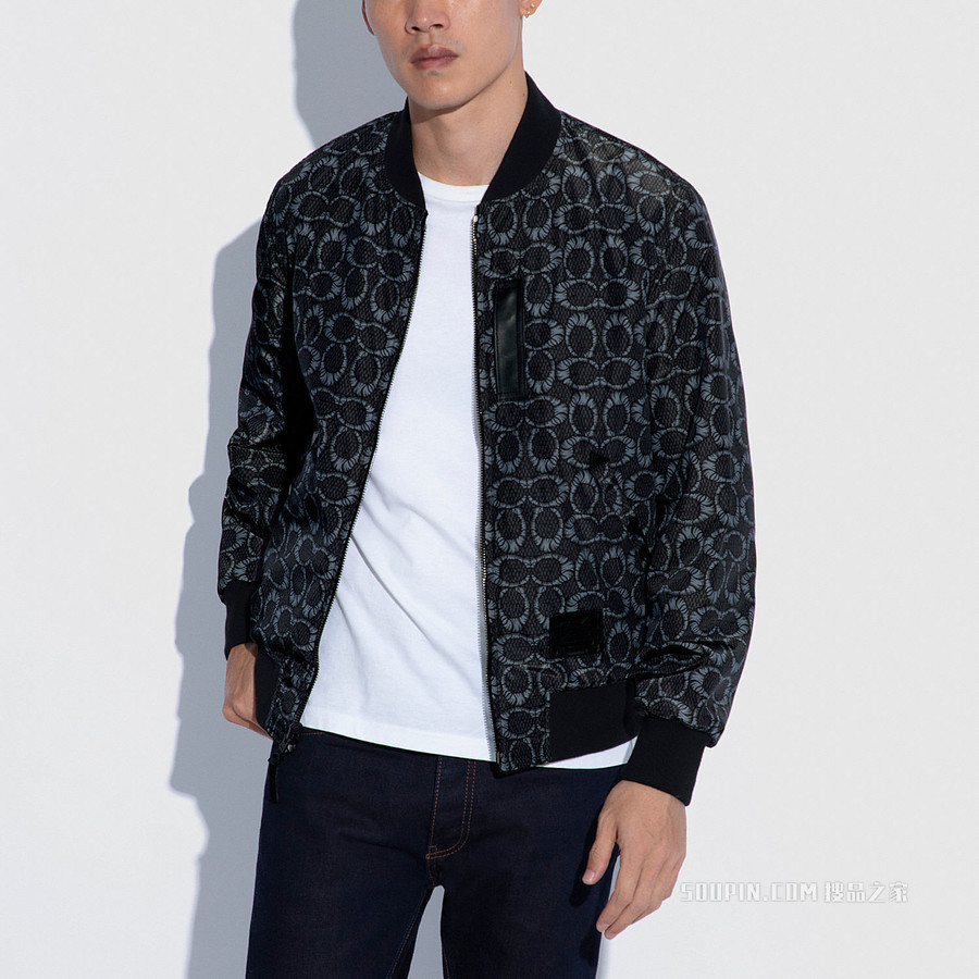COACH X MICHAEL B. JORDAN 干化经典标志双面皮革MA-1夹克 浅灰色