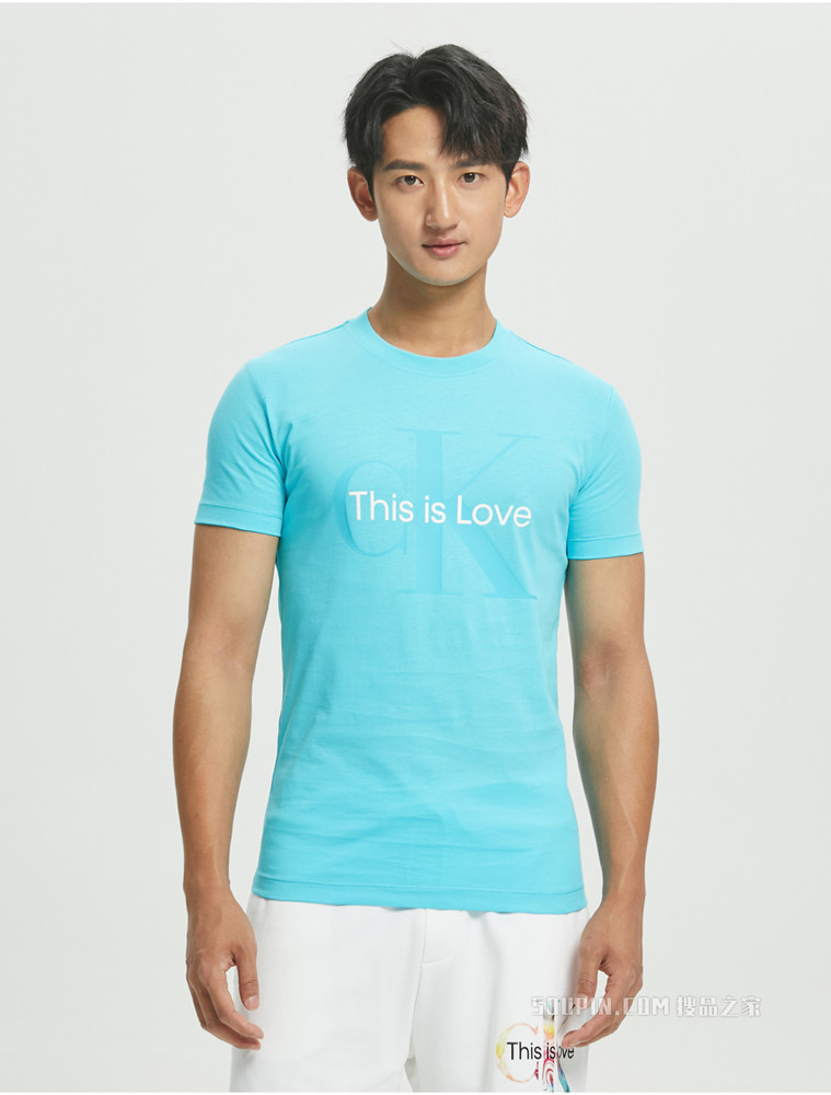 【彩虹系列】Calvin Klein 22春夏新品男士圆领纯棉字母印花短袖T恤J321488