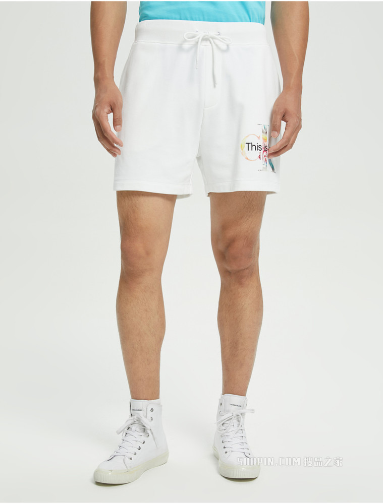 【彩虹系列】Calvin Klein 22春夏新品男士松紧腰纯棉印花LOGO短裤J321500