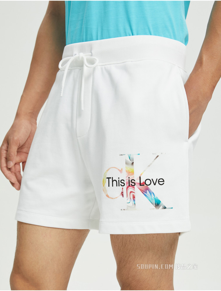 【彩虹系列】Calvin Klein 22春夏新品男士松紧腰纯棉印花LOGO短裤J321500