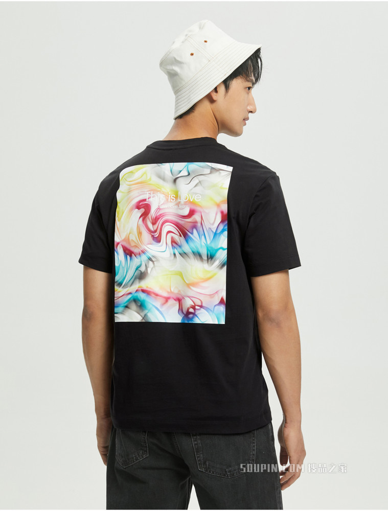 【彩虹系列】Calvin Klein 22春夏新品男士纯棉绚丽彩纹印花短袖T恤J321589