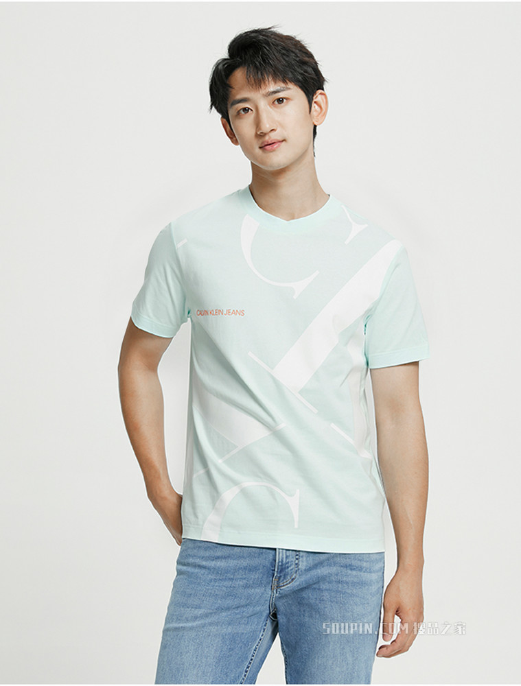 Calvin Klein 22春季新品男装时尚简约醒目LOGO印花纯棉圆领短袖T恤J317893