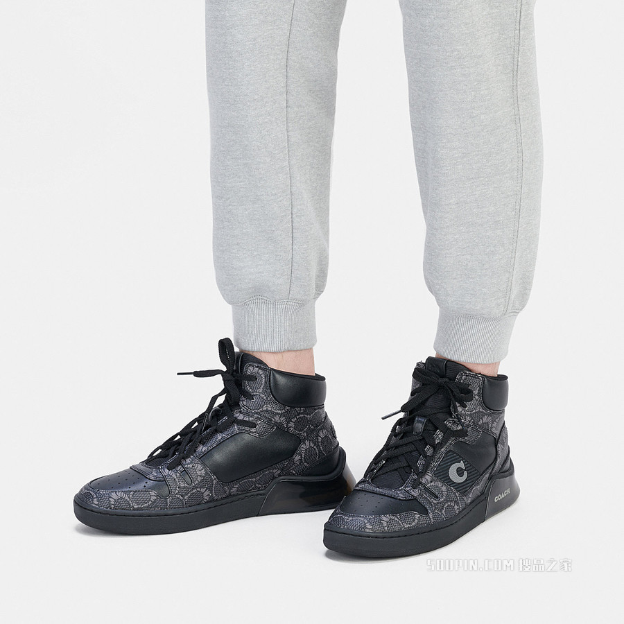 COACH X MICHAEL B. JORDAN 干化经典标志帆布CITYSOLE 高帮运动鞋 黑色/ 碳灰色